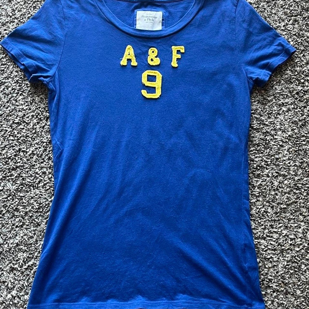 Abercrombie & Fitch Vintage Y2K Blue Baby Tee Yellow AF 9 Applique L